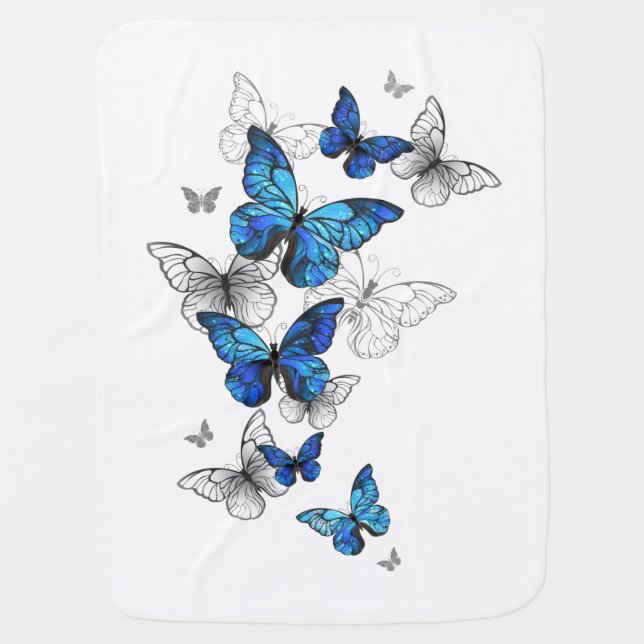 Blue Flying Butterflies Morpho Baby Blanket (Front)