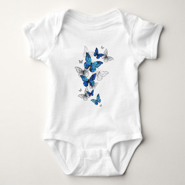 Blue Flying Butterflies Morpho Baby Bodysuit (Front)