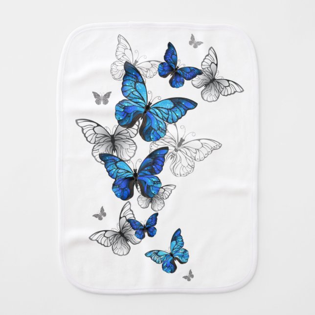 Blue Flying Butterflies Morpho Baby Burp Cloth (Front)