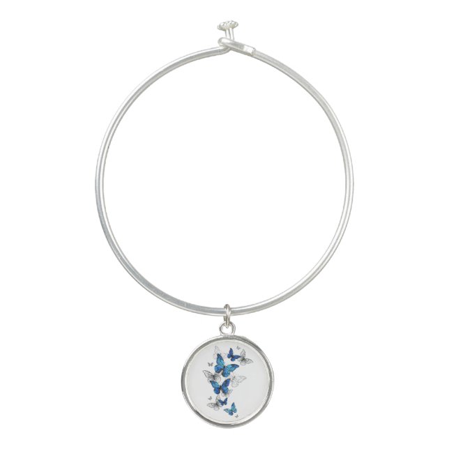 Blue Flying Butterflies Morpho Bangle Bracelet (Front)