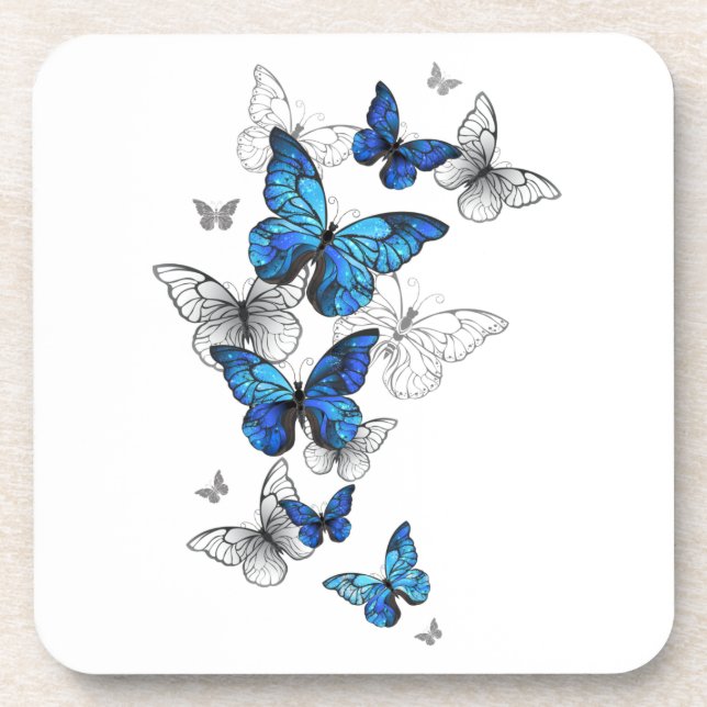 Blue Flying Butterflies Morpho Beverage Coaster (Front)