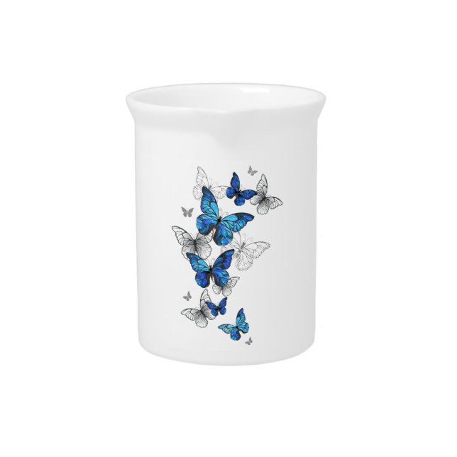 Blue Flying Butterflies Morpho Beverage Pitcher (Front)