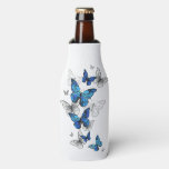 Blue Flying Butterflies Morpho Bottle Cooler at Zazzle