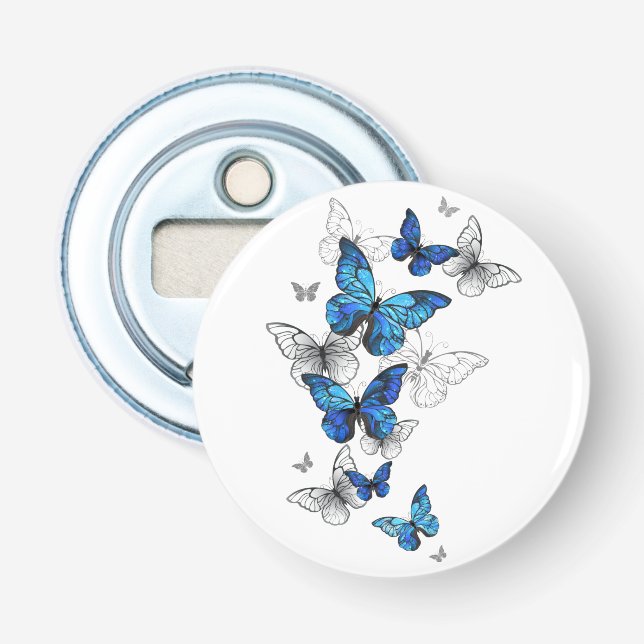 Blue Flying Butterflies Morpho Bottle Opener (Front)