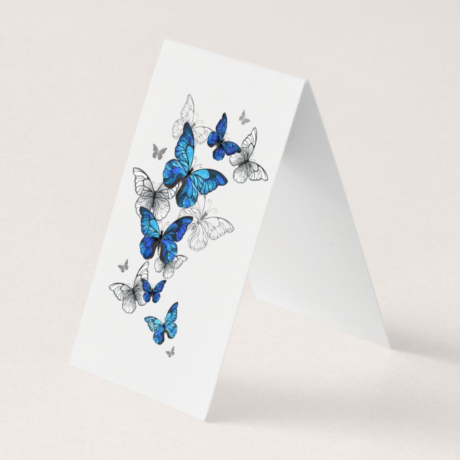 Blue Flying Butterflies Morpho Business Card (Back)