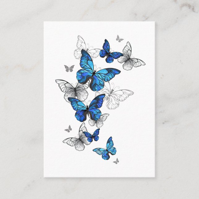 Blue Flying Butterflies Morpho Business Card (Front)