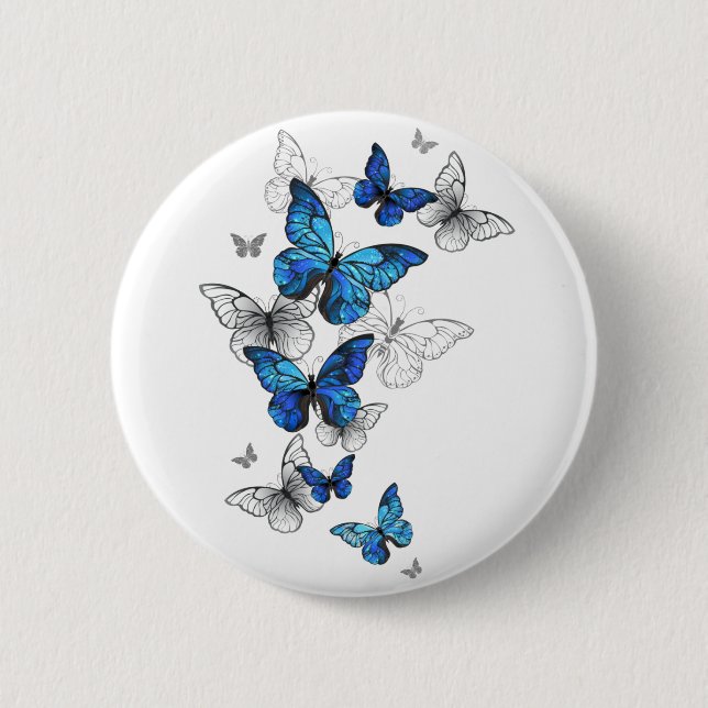 Blue Flying Butterflies Morpho Button (Front)