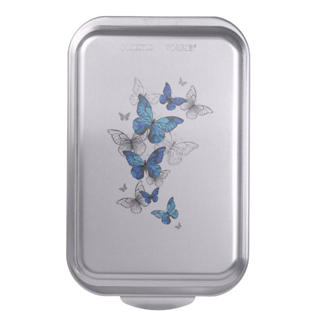 Blue Flying Butterflies Morpho Cake Pan (Front Vertical)