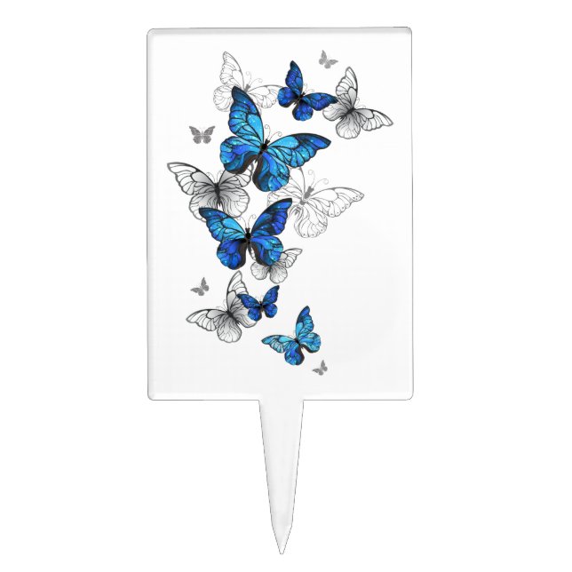 Blue Flying Butterflies Morpho Cake Topper (Front)