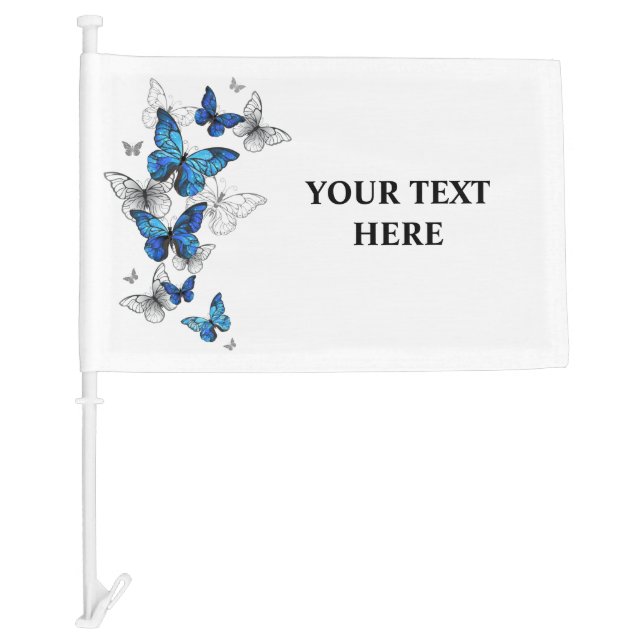 Blue Flying Butterflies Morpho Car Flag (Front)