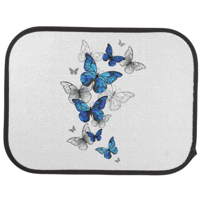 Blue Flying Butterflies Morpho Car Floor Mat (Rear)