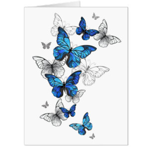 Blue Flying Butterflies Morpho Card