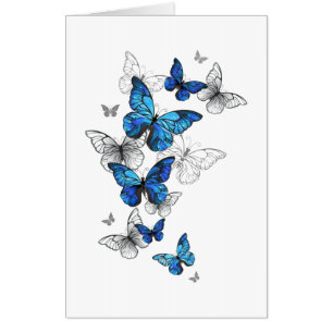 Blue Flying Butterflies Morpho Card