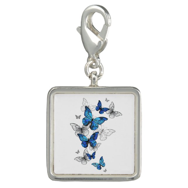 Blue Flying Butterflies Morpho Charm (Front)