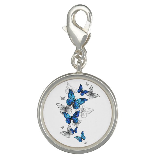 Blue Flying Butterflies Morpho Charm (Front)