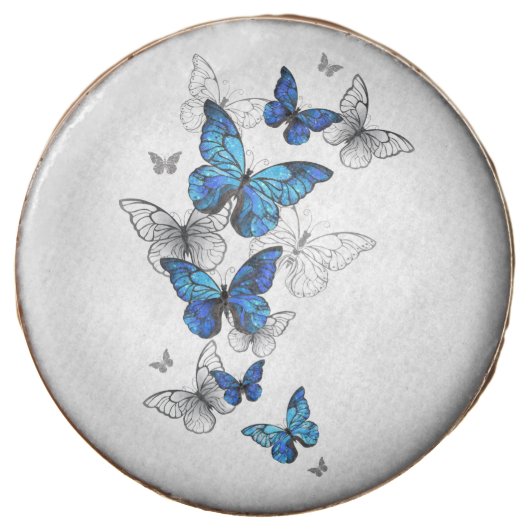 Blue Flying Butterflies Morpho Chocolate Covered Oreo (Front)