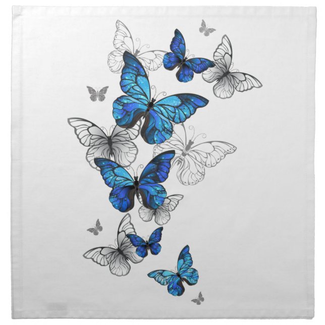 Blue Flying Butterflies Morpho Cloth Napkin (Front)