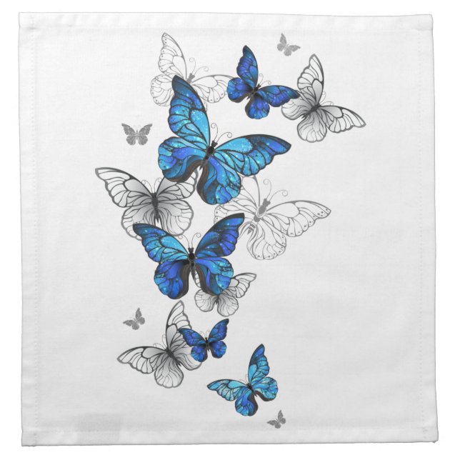 Blue Flying Butterflies Morpho Cloth Napkin (Front)