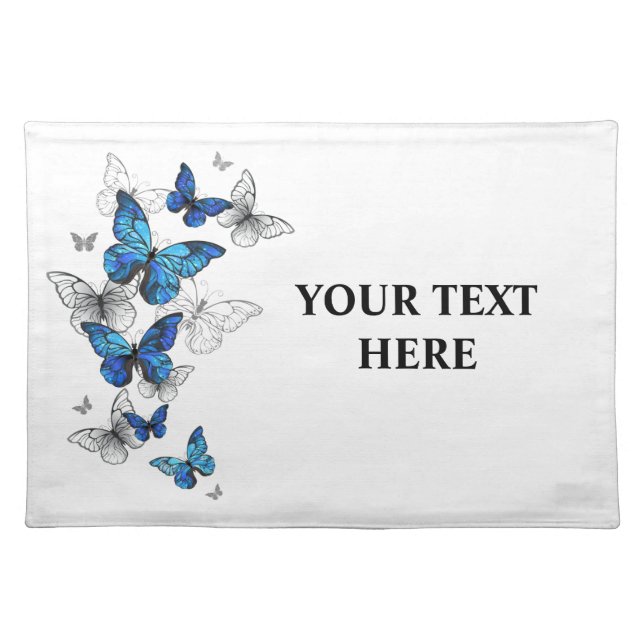 Blue Flying Butterflies Morpho Cloth Placemat (Front)