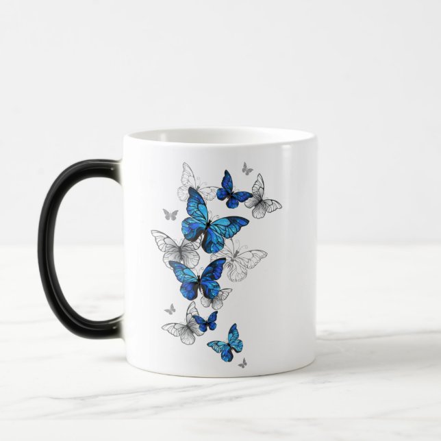 Blue Flying Butterflies Morpho Color Morph Mug (Left)