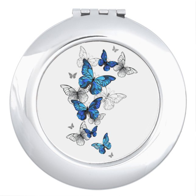 Blue Flying Butterflies Morpho Compact Mirror (Front)