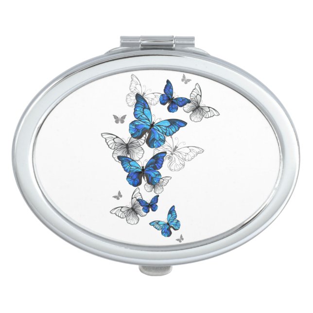 Blue Flying Butterflies Morpho Compact Mirror (Front)