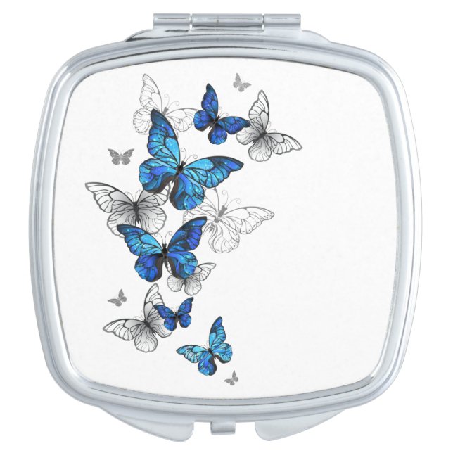 Blue Flying Butterflies Morpho Compact Mirror (Front)