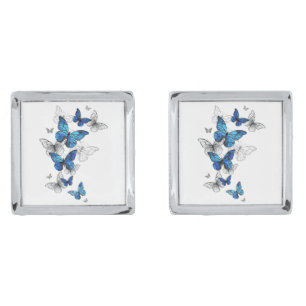 Blue Flying Butterflies Morpho Cufflinks