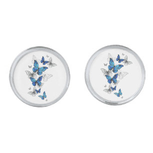 Blue Flying Butterflies Morpho Cufflinks