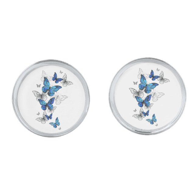 Blue Flying Butterflies Morpho Cufflinks (Front)