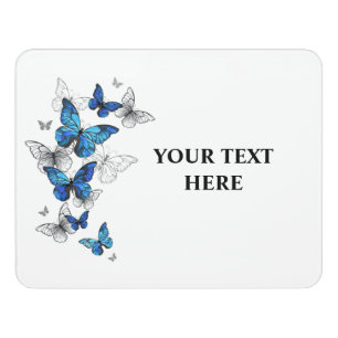 Blue Flying Butterflies Morpho Door Sign