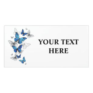 Blue Flying Butterflies Morpho Door Sign
