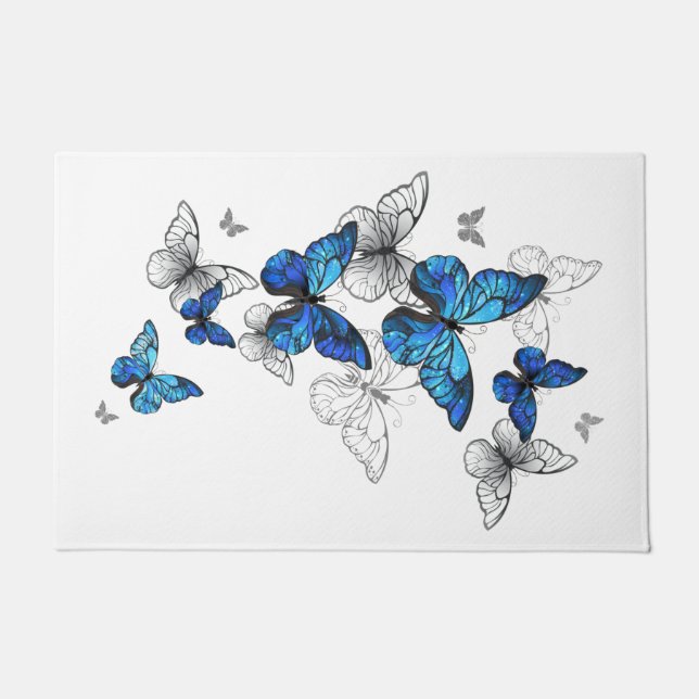 Blue Flying Butterflies Morpho Doormat (Front)