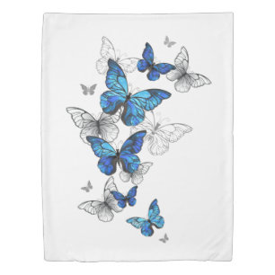 Blue Flying Butterflies Morpho Duvet Cover