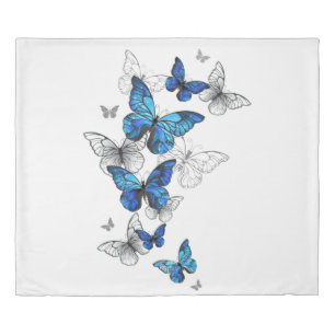 Blue Flying Butterflies Morpho Duvet Cover