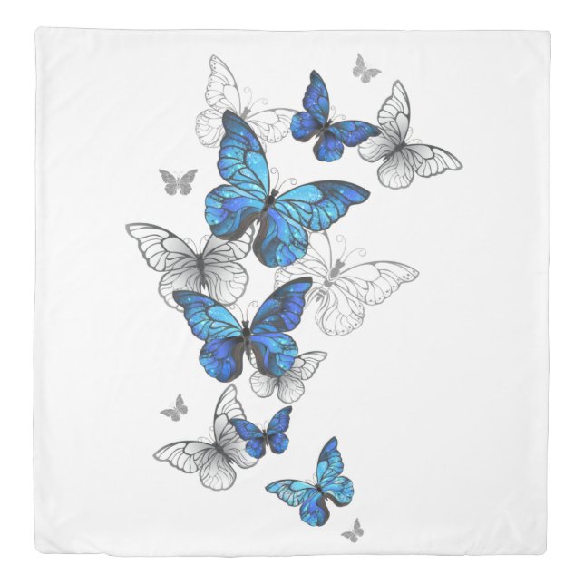 Blue Flying Butterflies Morpho Duvet Cover (Front)
