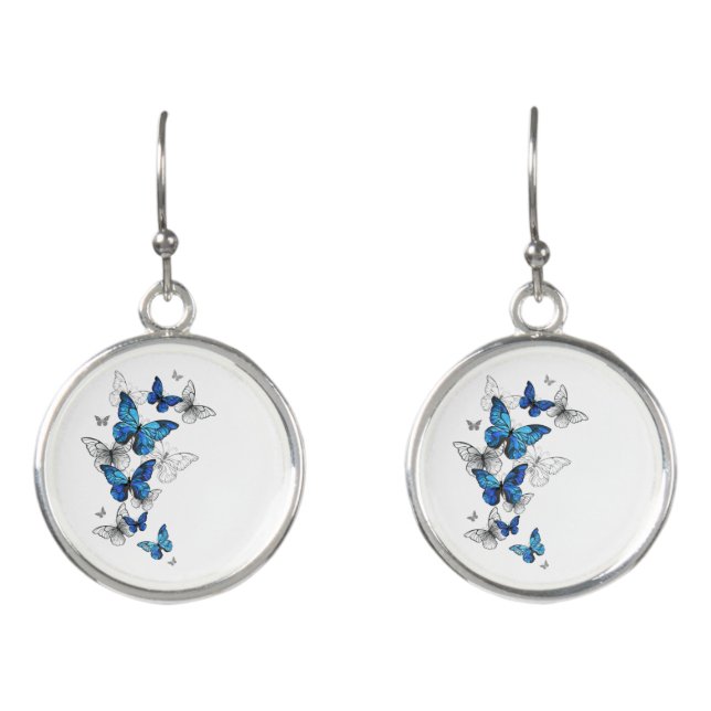 Blue Flying Butterflies Morpho Earrings (Front)