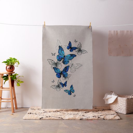 Blue Flying Butterflies Morpho Fabric
