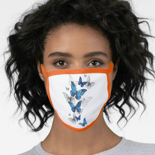 Blue Flying Butterflies Morpho Face Mask