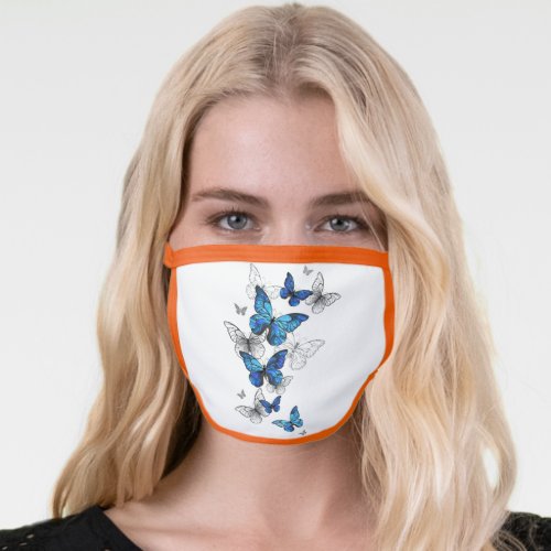 Blue Flying Butterflies Morpho Face Mask