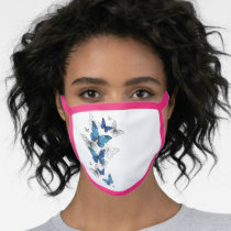Blue Flying Butterflies Morpho Face Mask