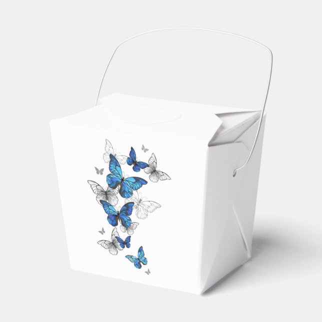 Blue Flying Butterflies Morpho Favor Boxes (Front Side)