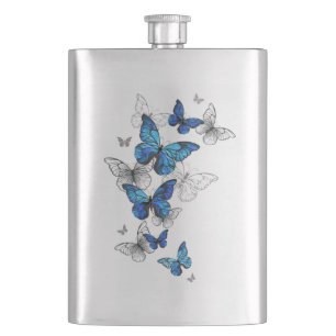 Blue Flying Butterflies Morpho Flask