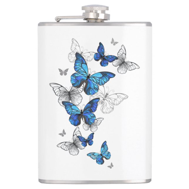 Blue Flying Butterflies Morpho Flask (Front)