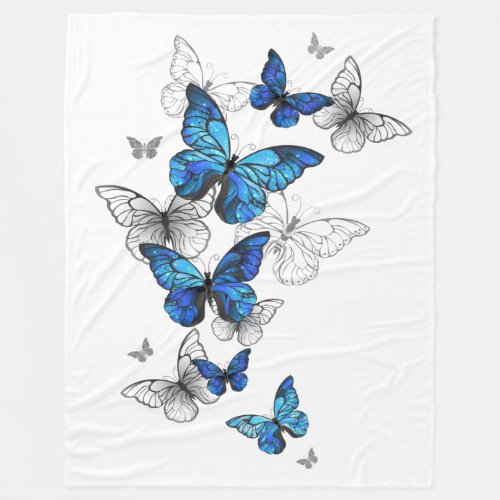 Blue Flying Butterflies Morpho Fleece Blanket