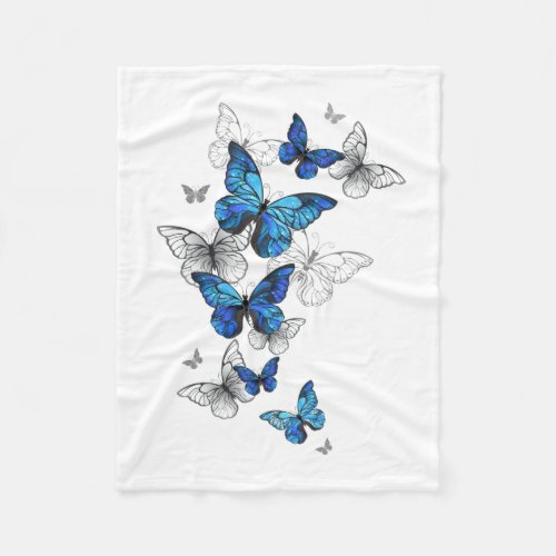 Blue Flying Butterflies Morpho Fleece Blanket