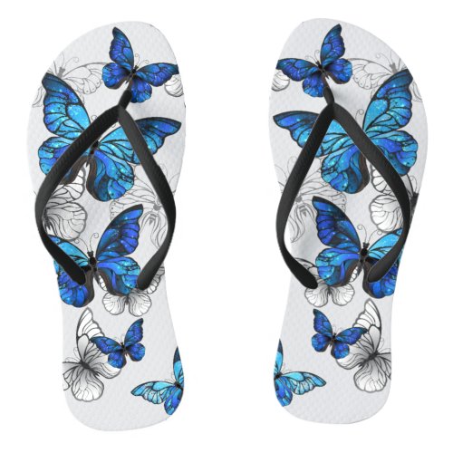 Blue Flying Butterflies Morpho Flip Flops