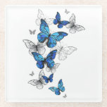 Blue Flying Butterflies Morpho Glass Coaster at Zazzle