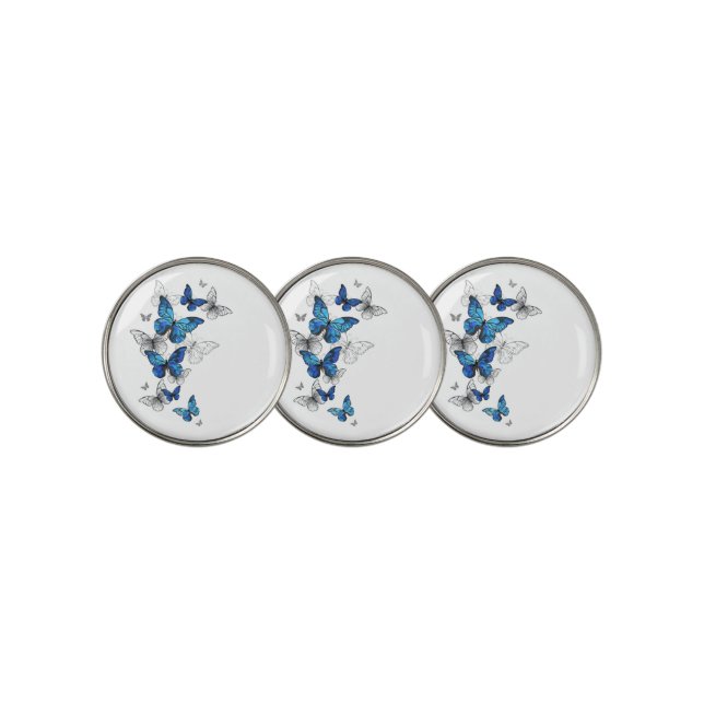 Blue Flying Butterflies Morpho Golf Ball Marker (3 Up)