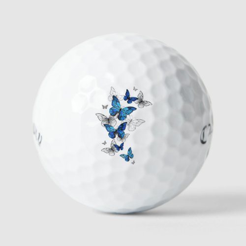 Blue Flying Butterflies Morpho Golf Balls